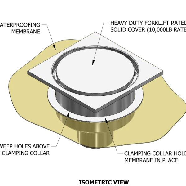 isometric view of stainless steel floor drain