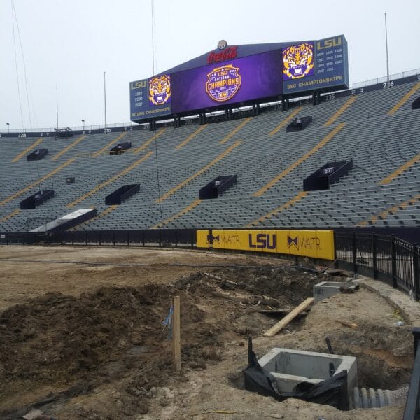 LSU Tiger stadium installing new trench drain system