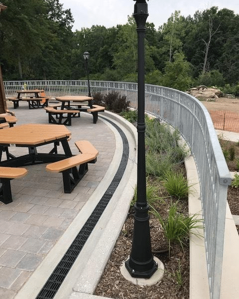 radius trench drain grates at a park