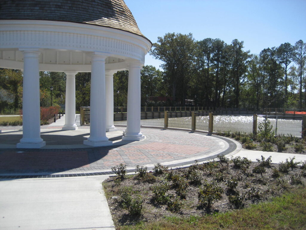 Radius trench drain system around park pavilion