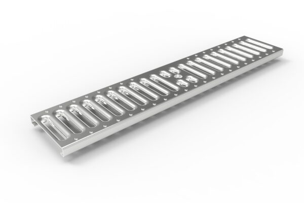 Stamped slotted metal trench drain grate