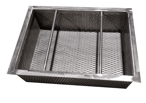 Trench drain filtration basket with 50 mesh trash basket
