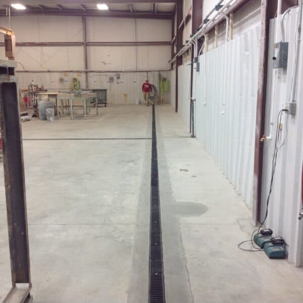 heavy duty trench drain in a warehouse