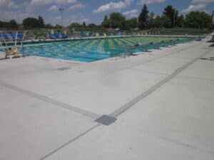 Plastic trench grates at swimming pool