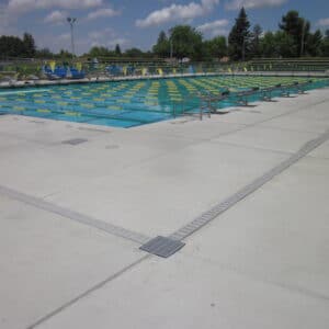 Plastic trench grates at swimming pool